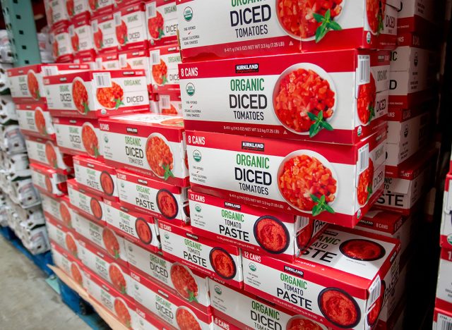 Diced tomatoes on display at Costco