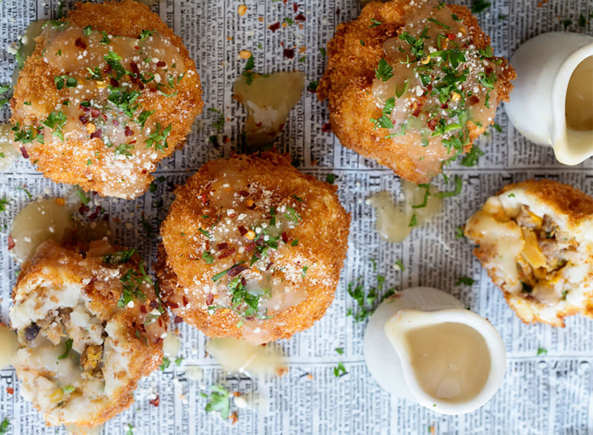 balls of thanksgiving leftovers fried